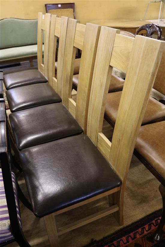 Set 6 light oak dining chairs